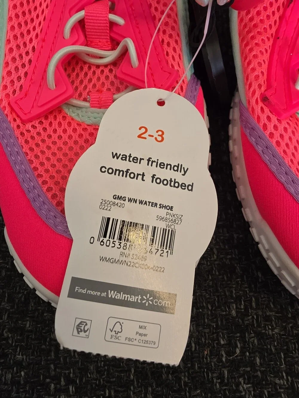 NWT Wonder Nation Girls Size 2-3 Water Shoes Slip-On Hot Pink Mesh Swim Pool